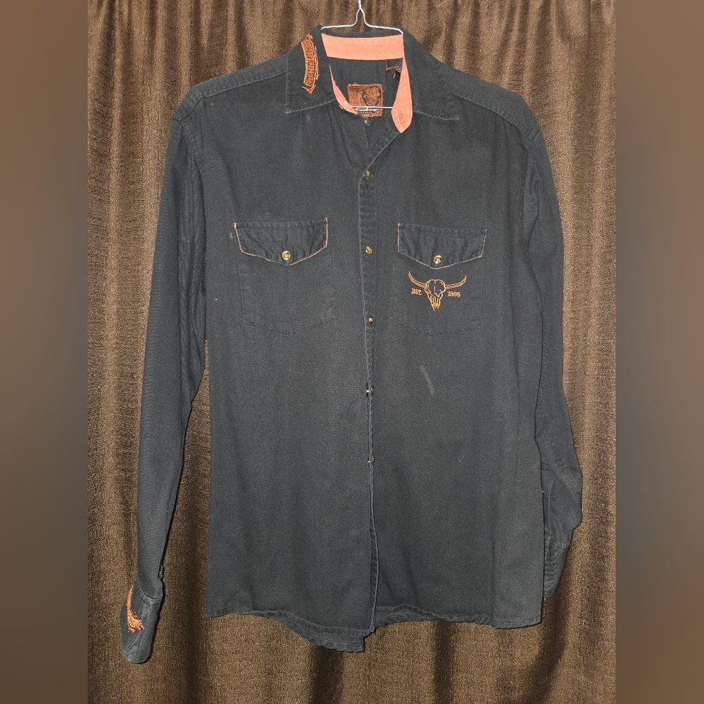 Cowboy Hardware Mens Medium Black & Orange Snap Button Long Sleeve Western Shirt